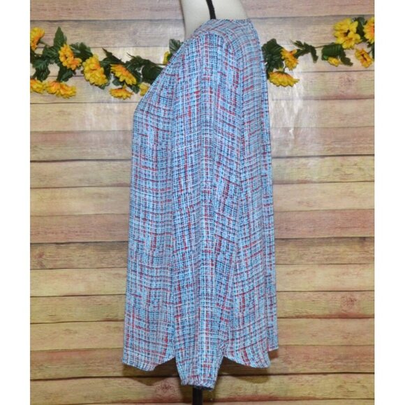 Talbots Mod Plaid Tweed Print Multicolor Blouse Top Ladies L Career Casual - Picture 6 of 11